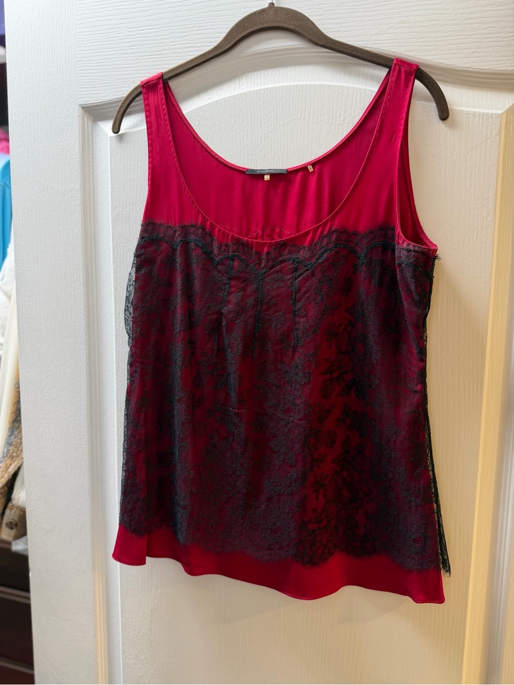 Elie Tahari Red Tank with Black Lace Overlay